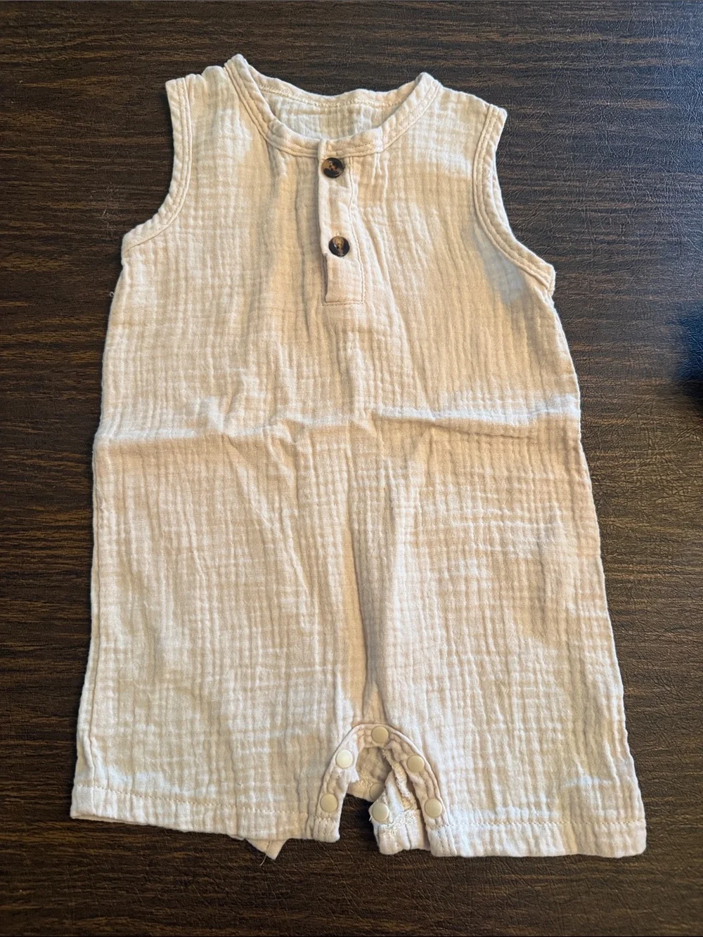 Sleeveless Cotton Baby Romper in Light Beige